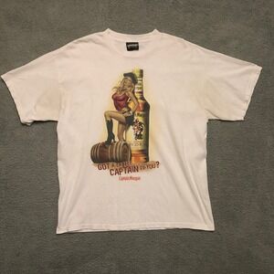 Vintage Captain Morgan Spiced Rum T-Shirt White Graphic Promo Pin Up Girl XL